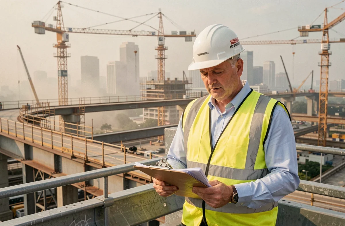 Ingénieur sur un chantier de construction d'infrastructure de transport urbain dans le cadre des projets financés en 2026