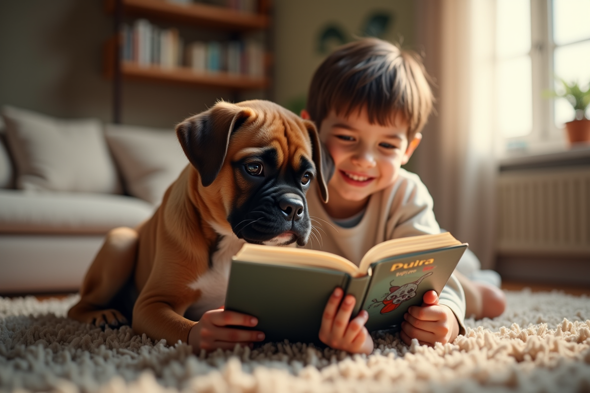 Chiot boxer reposant sur le genou d