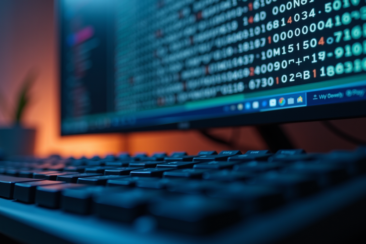 Vue du clavier avec code générateur sur écran en arrière-plan