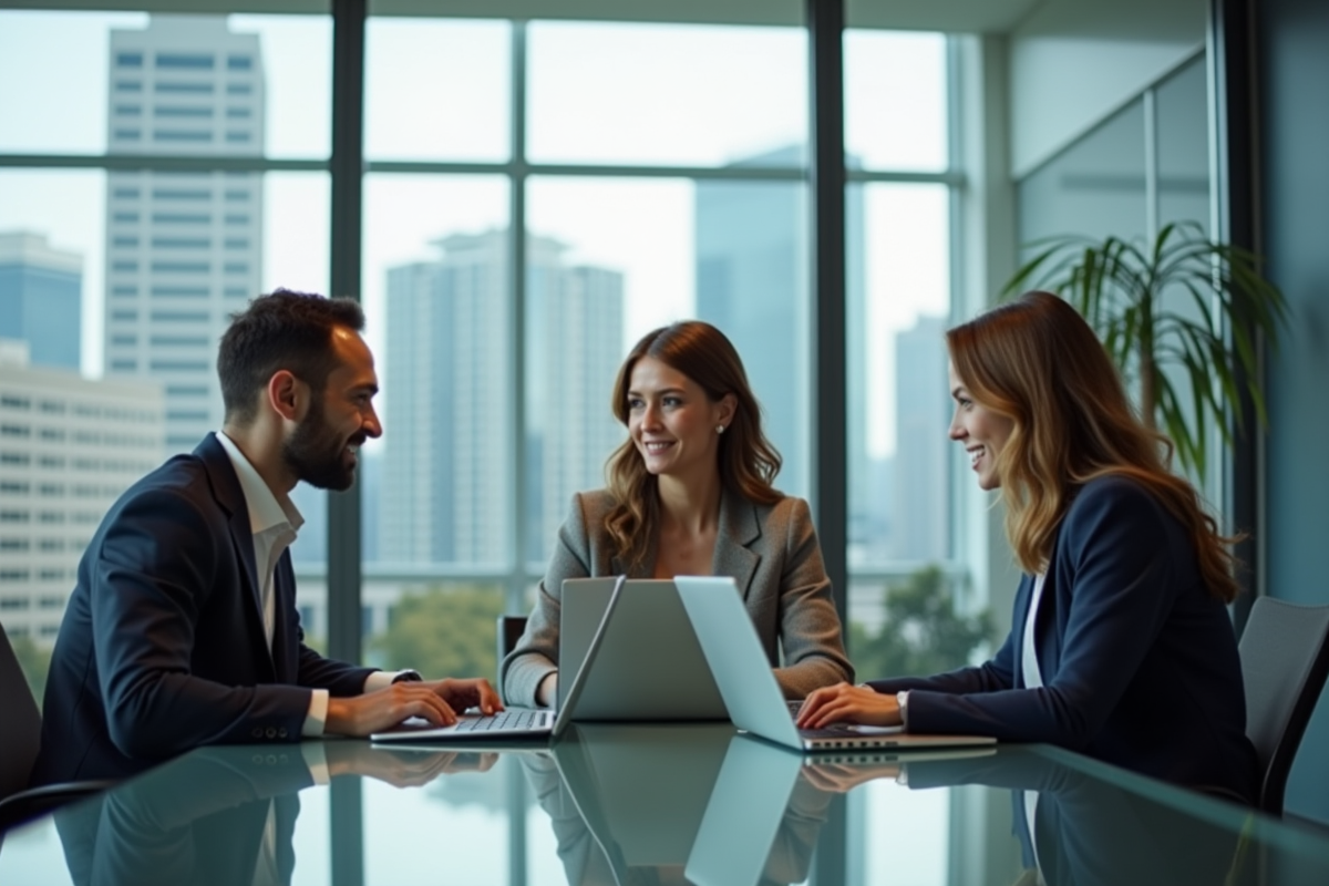 Trois professionnels collaborant autour d