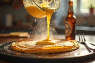 Crêpes dorées en cuisson dans une cuisine lumineuse