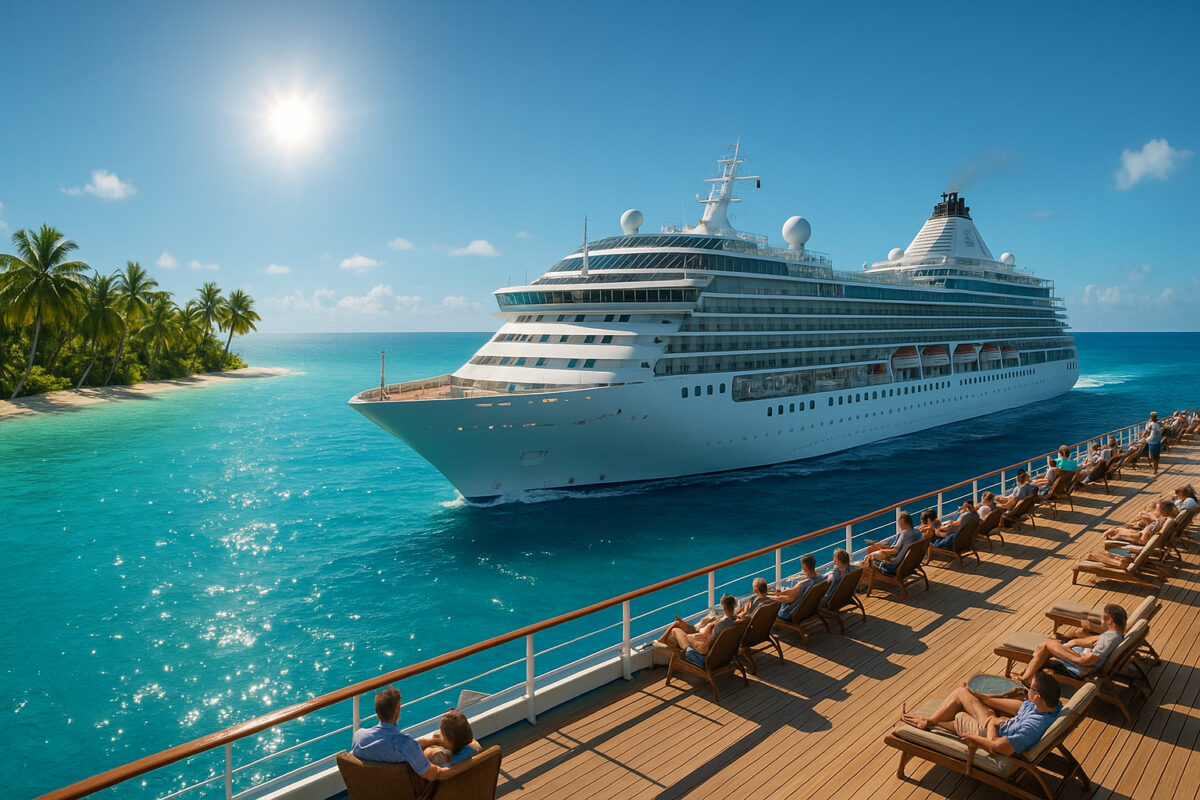 Photo hyperrealiste d'un navire de luxe en mer turquoise des Caraibes