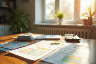 Cuisine moderne avec budget familial et calculatrice