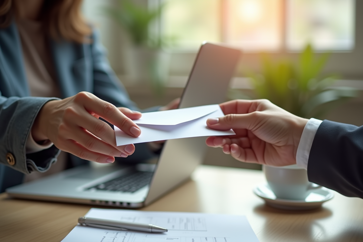 Echange de courrier entre deux personnes dans un bureau