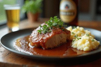 Epaule de porc en sauce bière avec herbes fraîches