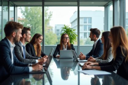 Groupe de professionnels en réunion dans un bureau moderne