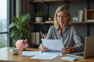 Femme d affaires réfléchissant à ses documents financiers