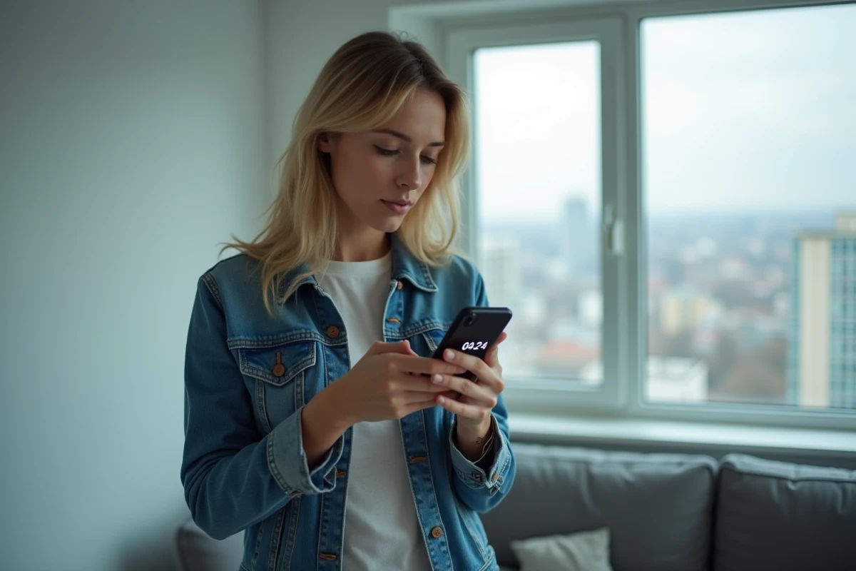 Jeune femme prenant une capture d'écran d'un appel entrant numéro 0424 comme preuve de harcèlement téléphonique