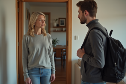 Femme discutant avec un jeune homme dans un appartement