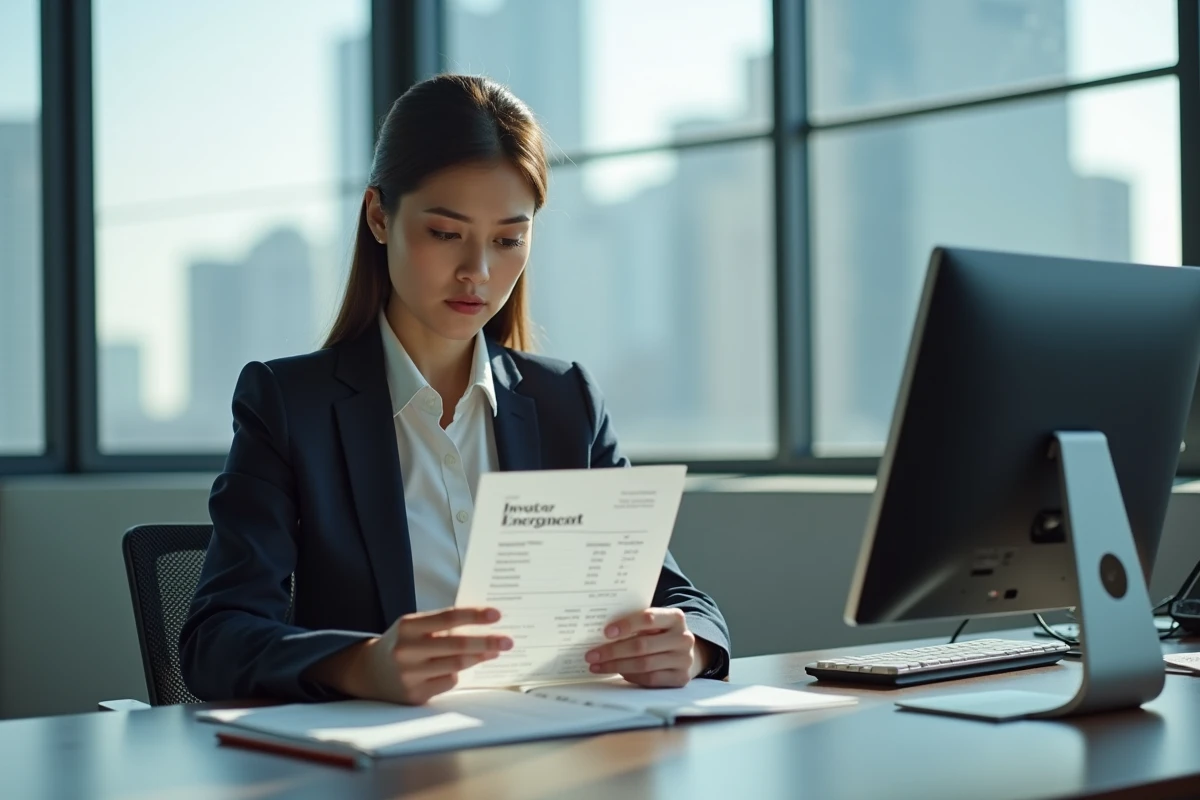 Jeune femme analysant facture d