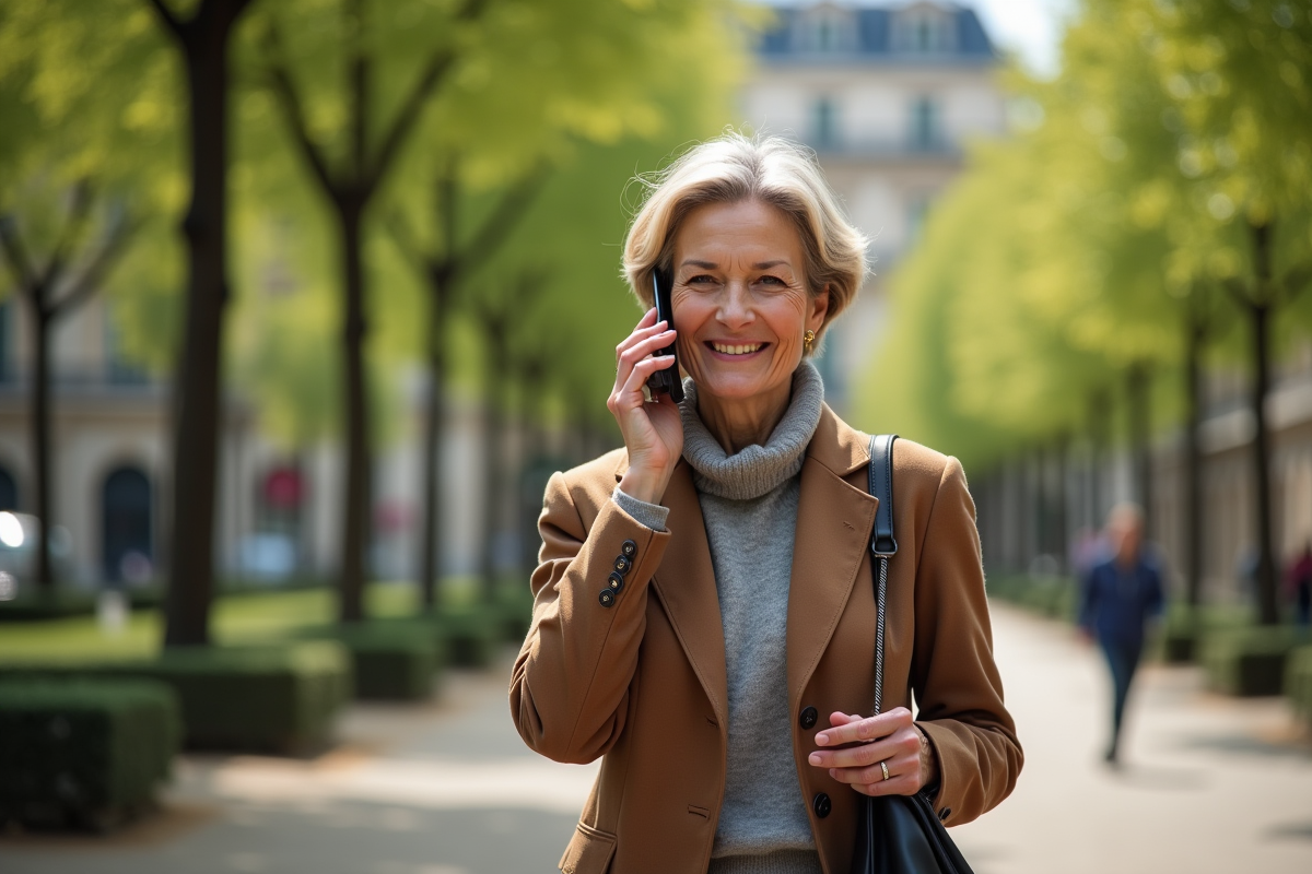 Femme française souriante dans un parc parisien