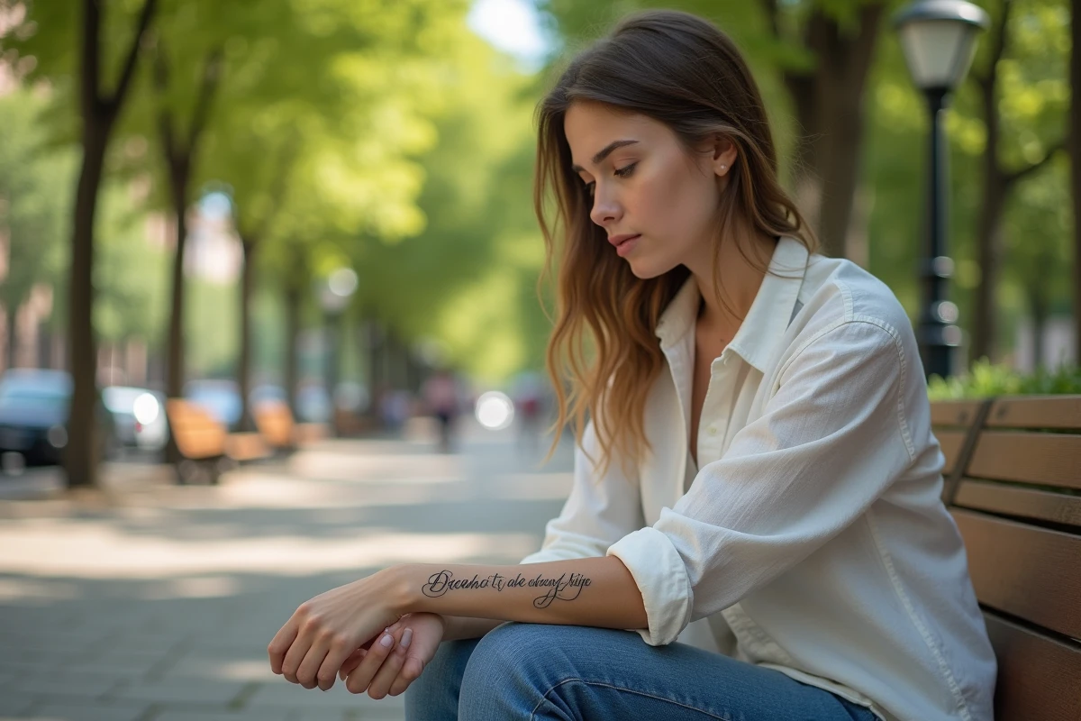 Jeune femme avec tatouage de reve dans un parc urbain