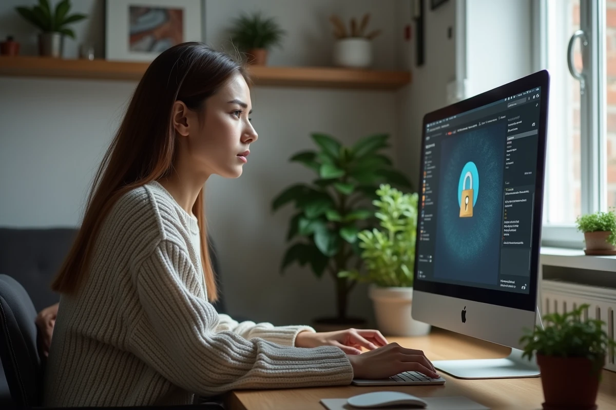 Femme concentrée vérifiant son écran d