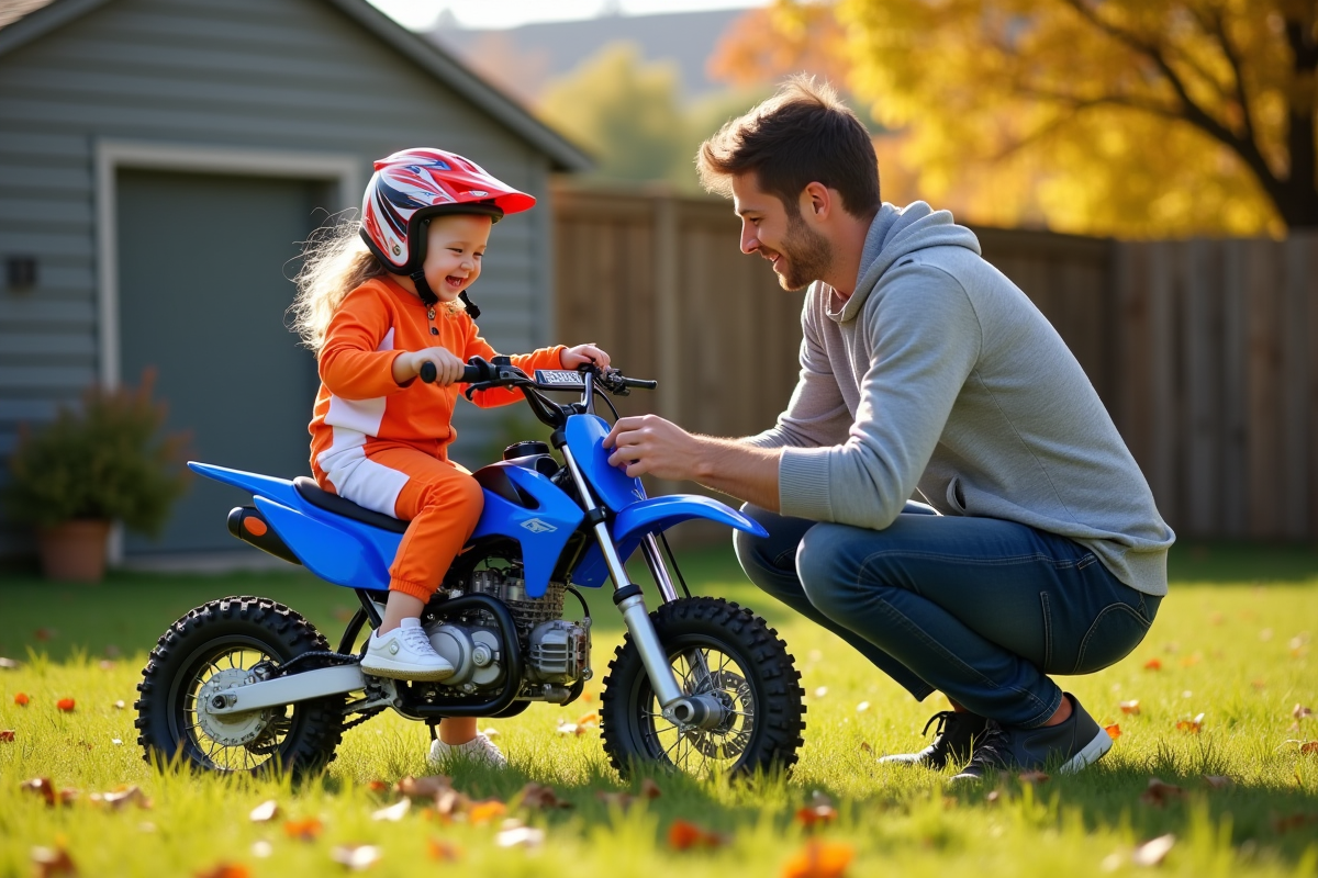 Fille de 7 ans avec son père dans un jardin en train d