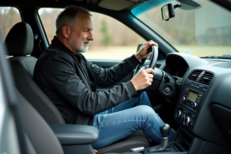 Homme inspectant l'odometre d'une voiture d'occasion