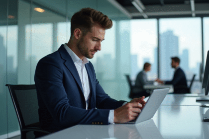 Jeune ingénieur en costume dans un bureau hightech