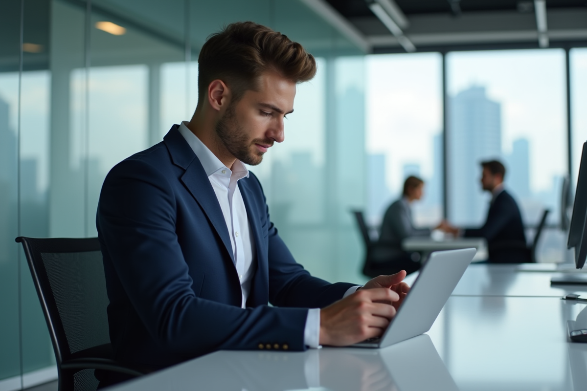 Jeune ingénieur en costume dans un bureau hightech