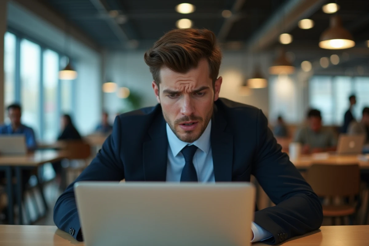 Jeune homme tapant un email dans un coworking dynamique