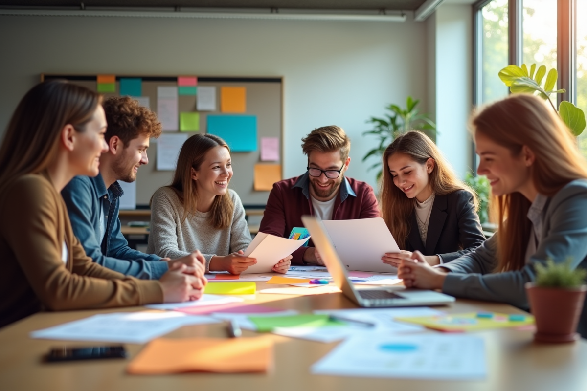 Groupe de jeunes adultes en atelier de carrière dans une salle lumineuse