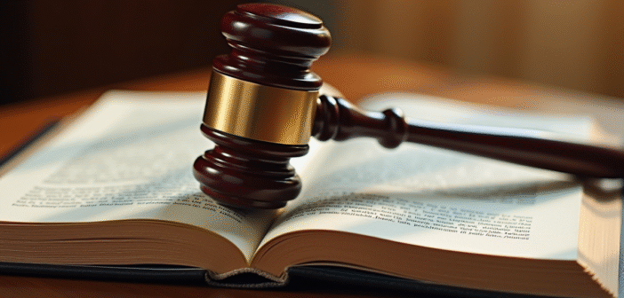 Gavel en bois élégant sur un code civil français ouvert