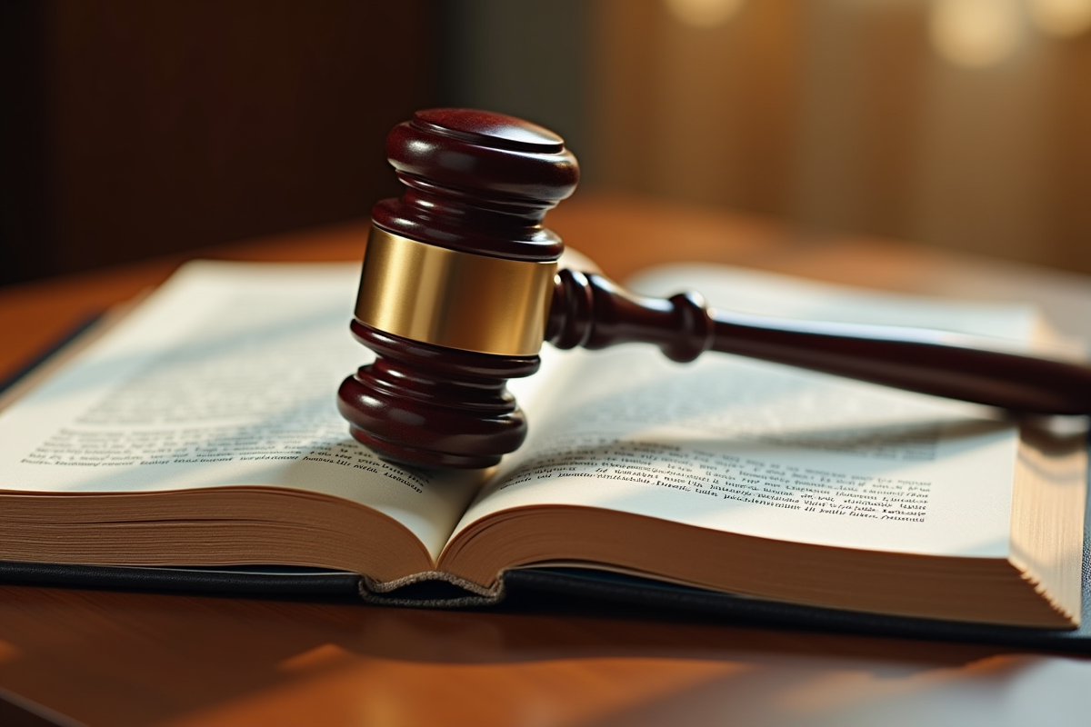 Gavel en bois élégant sur un code civil français ouvert