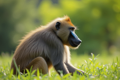 Mandrill assis en plein jour avec couleurs vives