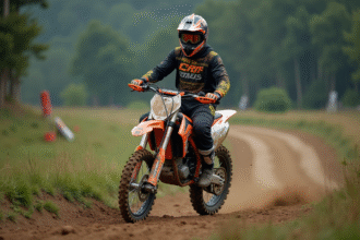 Jeune homme motocross sur une dirt bike dans un décor naturel