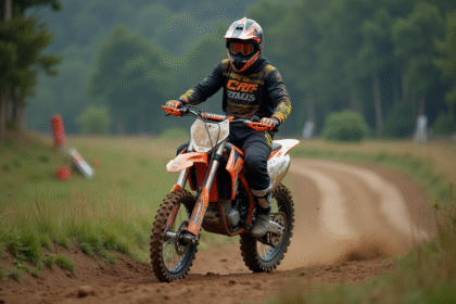 Jeune homme motocross sur une dirt bike dans un décor naturel