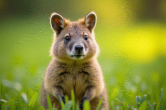 Quokka debout sur l'herbe en plein jour naturel