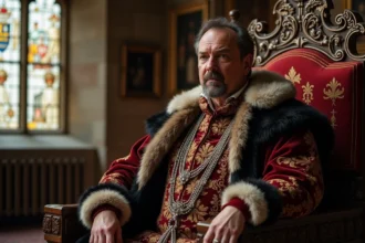 Portrait d'un homme en costume Tudor richement orné