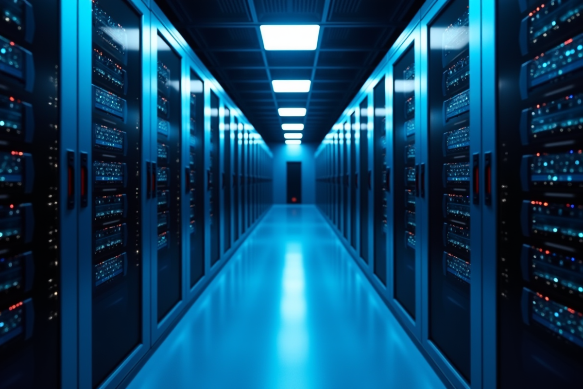 Salle de serveurs avec éclairage LED pour technologie ERP