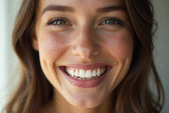 Jeune femme souriante avec dents blanches éclatantes